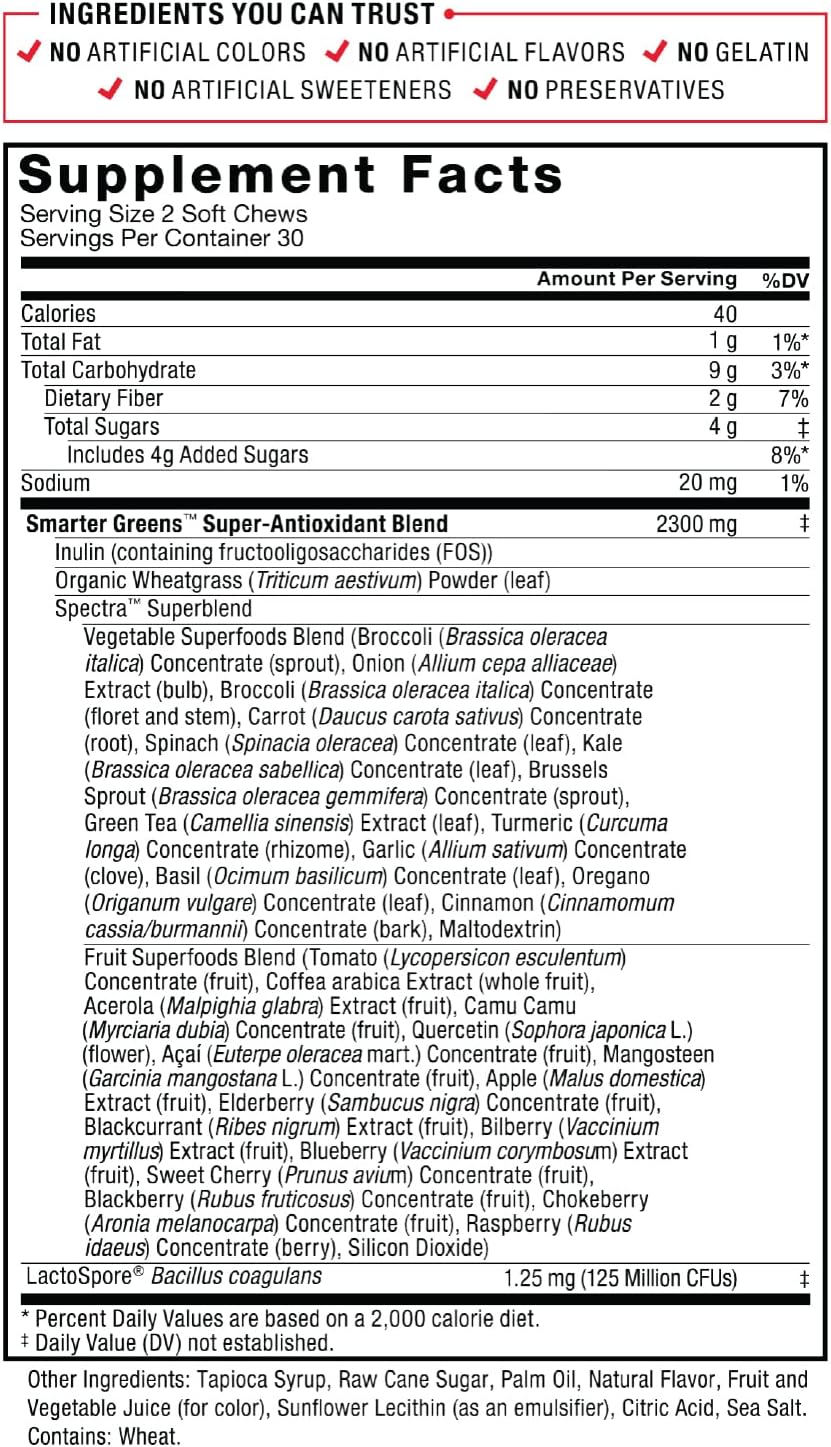 FORCE FACTOR Smarter Greens Superfood Chews, 60 soft chews