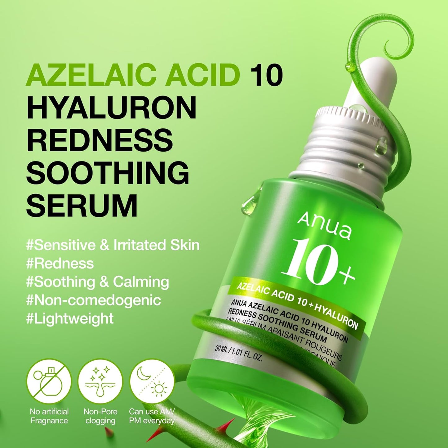 Anua Azelaic Acid 10 Hyaluron Redness Soothing Serum - 1.01 fl oz