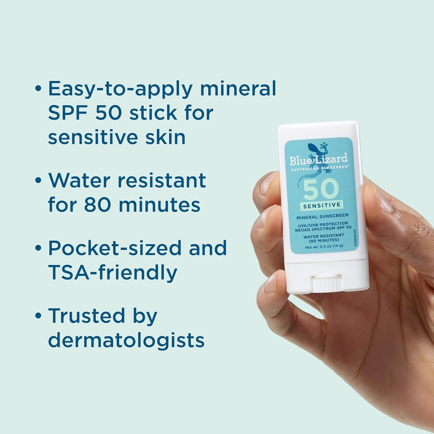 BLUE LIZARD Sensitive Mineral Sunscreen Stick with Zinc Oxide, SPF 50+ -0.5 Oz