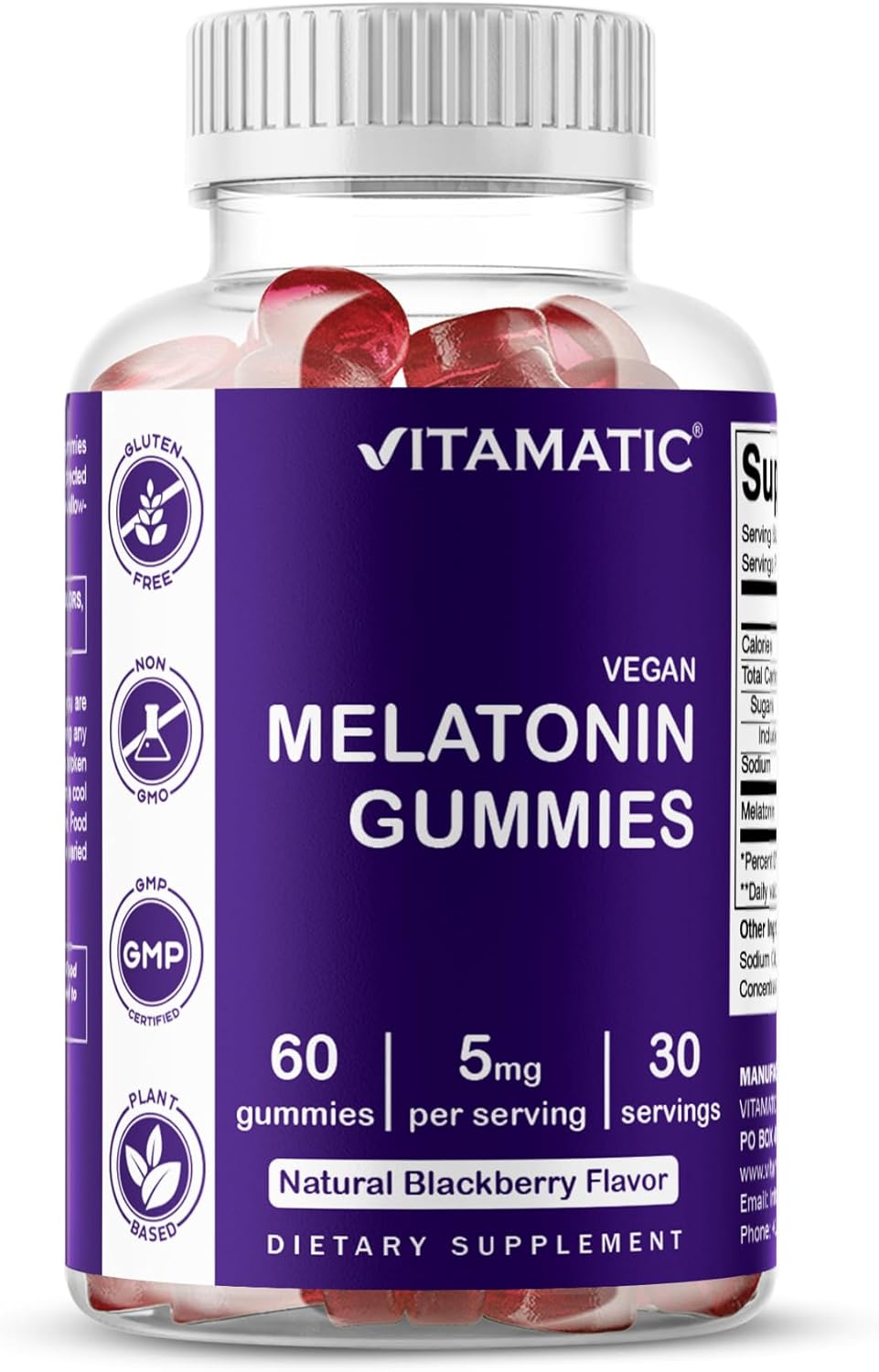 Vitamatic Melatonin Gummies for Kids & Adults - 60 Vegan Gummies