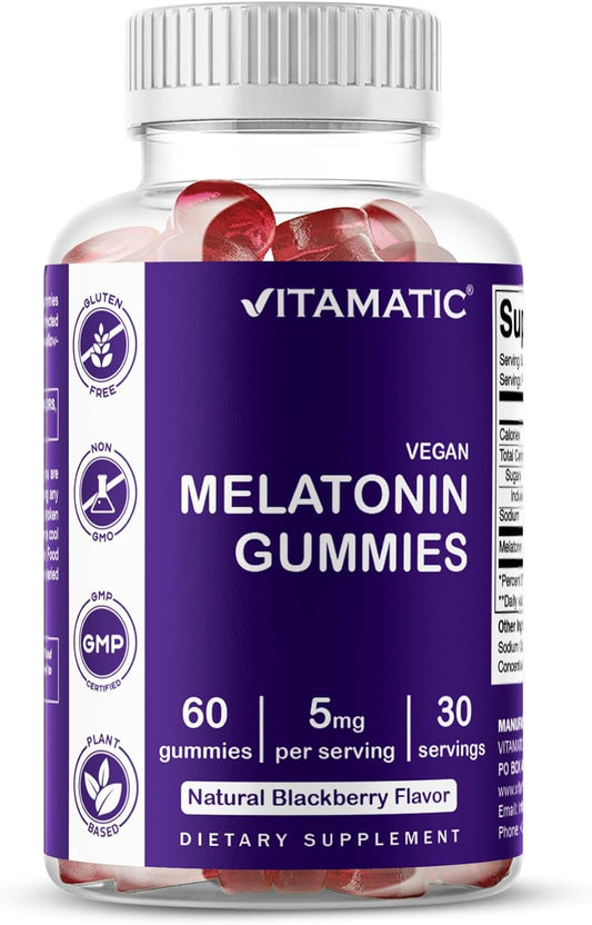 Vitamatic Melatonin Gummies for Kids & Adults - 60 Vegan Gummies