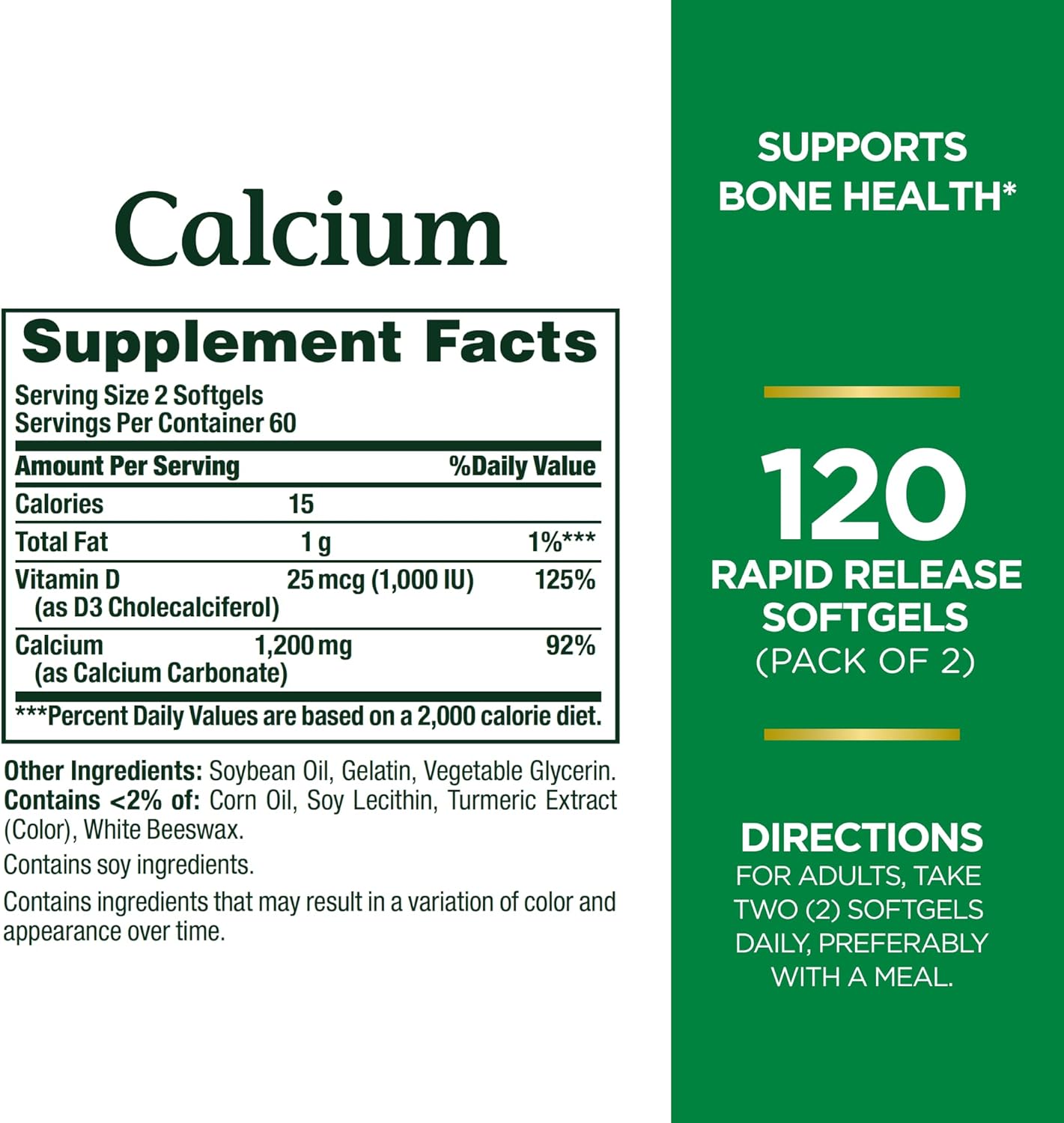 Nature's Bounty Calcium Plus 1000 IU Vitamin D3,120 count , 2 pack