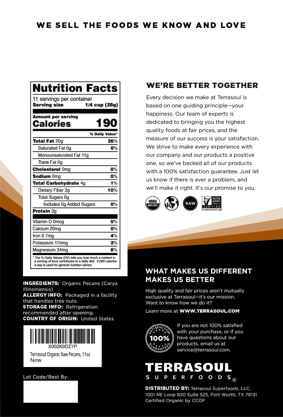 Terrasoul Superfoods Organic Pecans, Mammoth Halves pack of 1