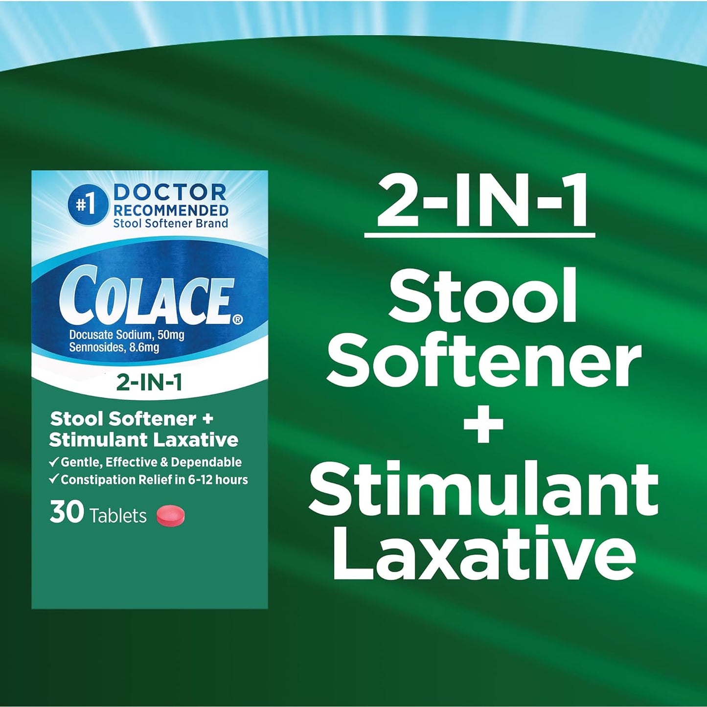 Colace 2-In-1 Stool Softener & Stimulant Laxative Tablets