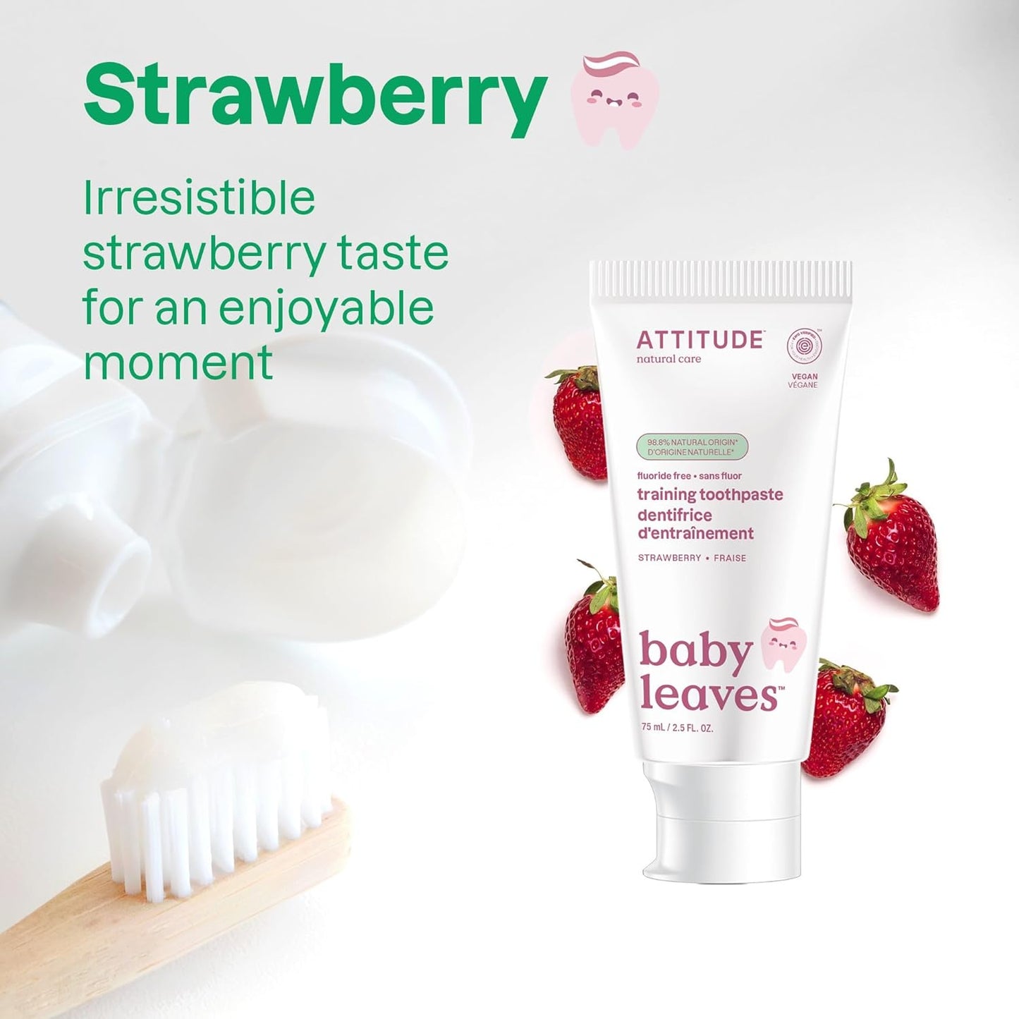 Attitude Baby and Child Fluoride-Free Training Toothpaste  Strawberry - 2.6 Oz