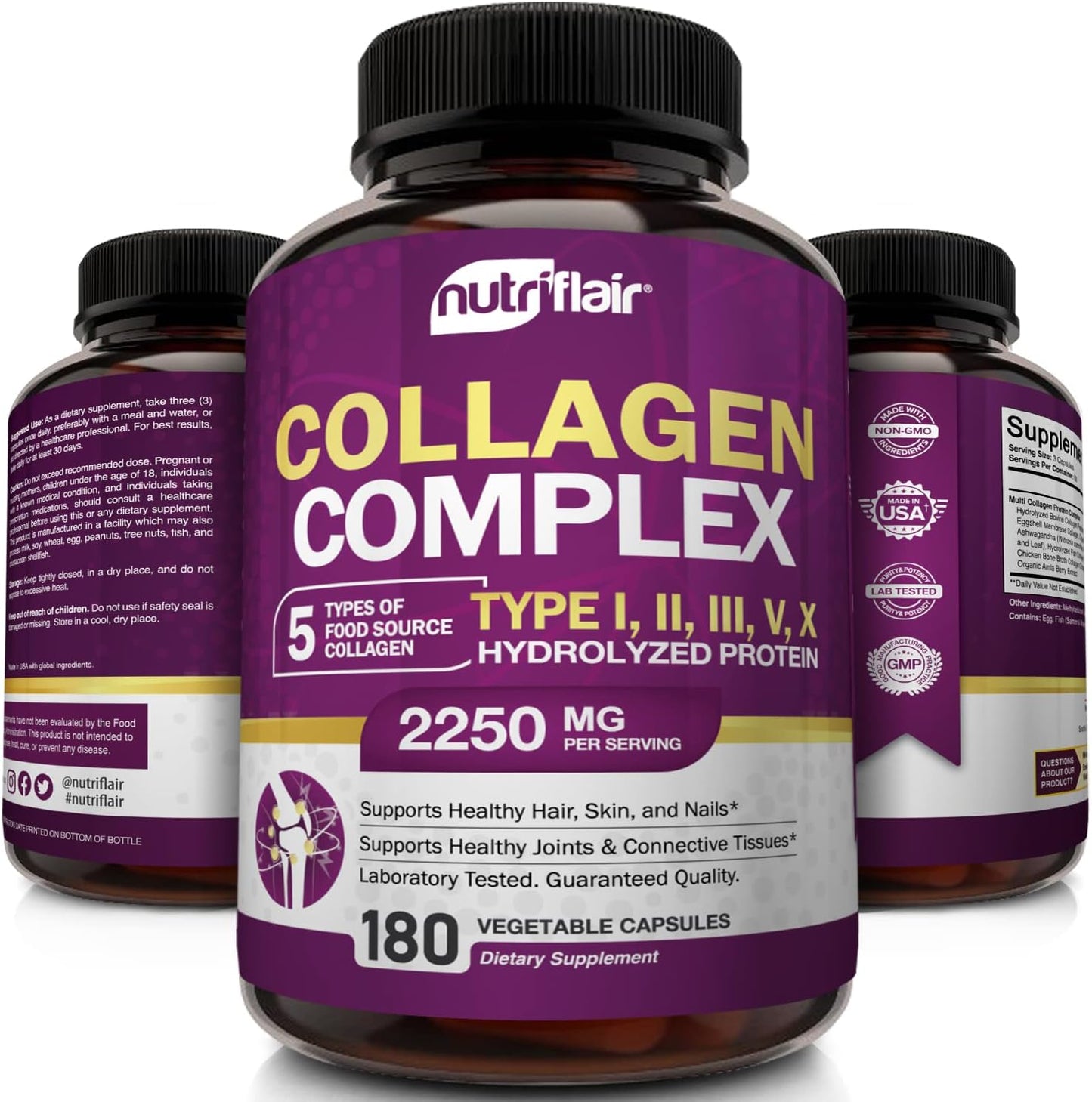 NutriFlair Multi Collagen Peptides 2250mg, 180 Capsules