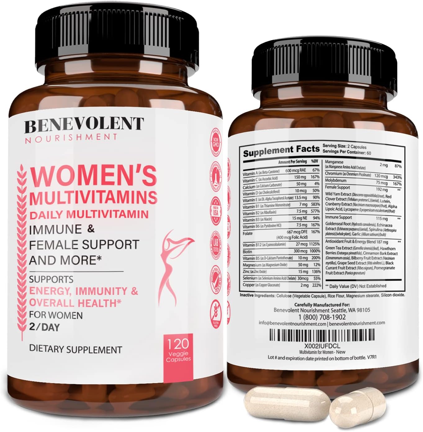 Multivitamin for Women - Supplement for Energy, Immunity, & Female Support  - 120 Capsules