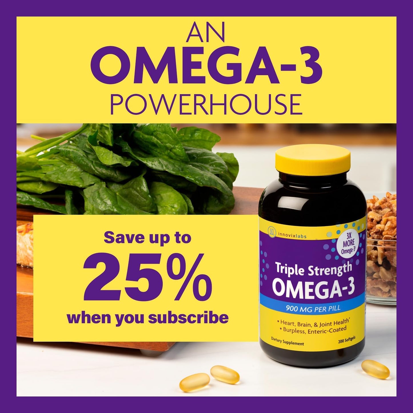 InnovixLabs Triple Strength Omega 3 Fish Oil Supplement - 900 mg 200 count