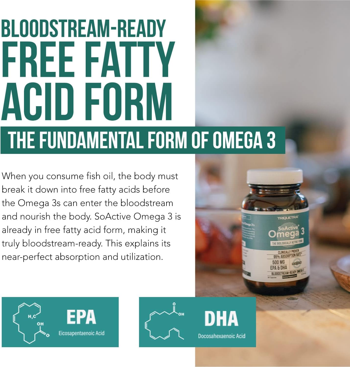 SoActive® Omega 3 EPA & DHA | Free Fatty Acid Form 60 Capsules