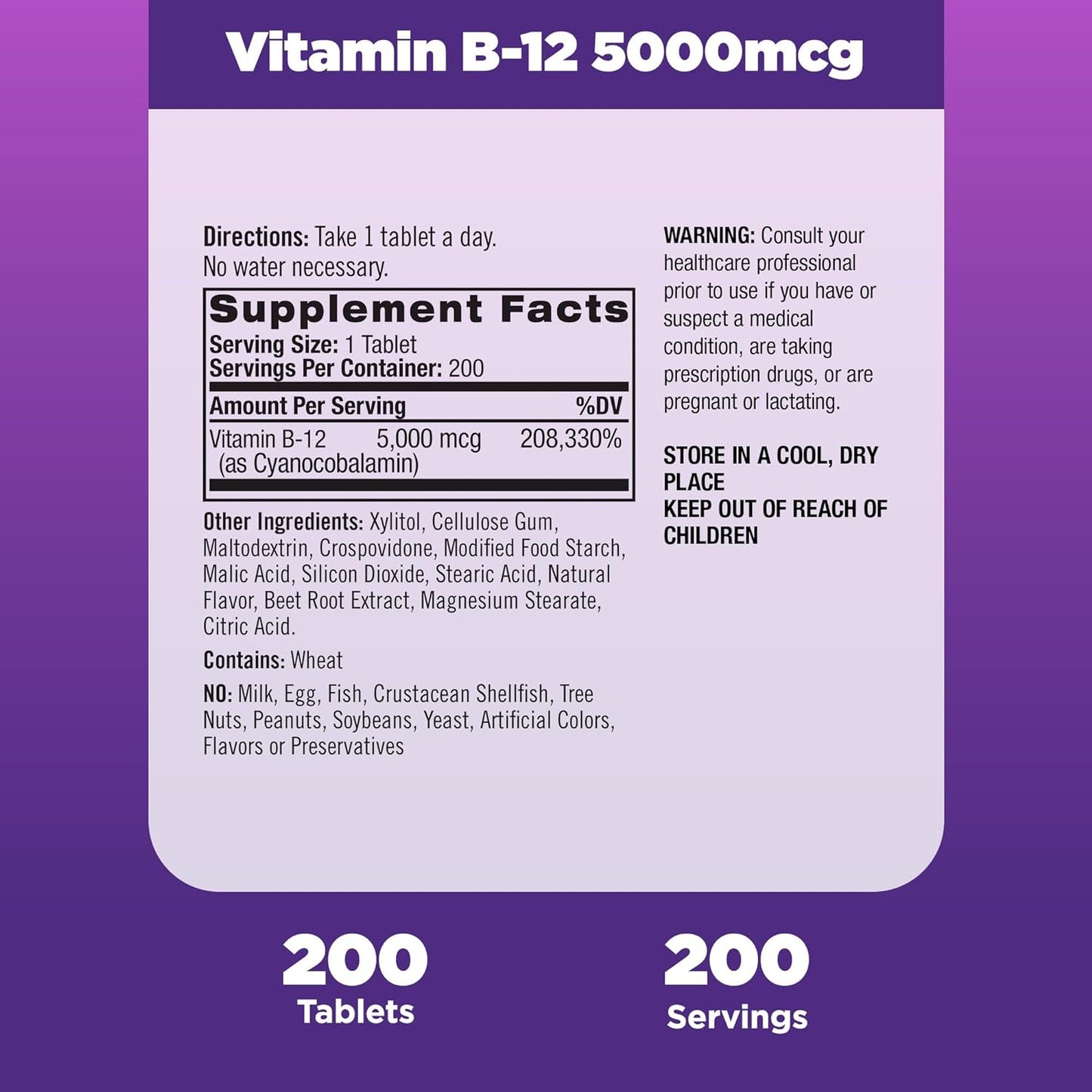 Natrol Vitamin B-12 5000mcg, Dietary Supplement for Cellular Energy 200  day supply