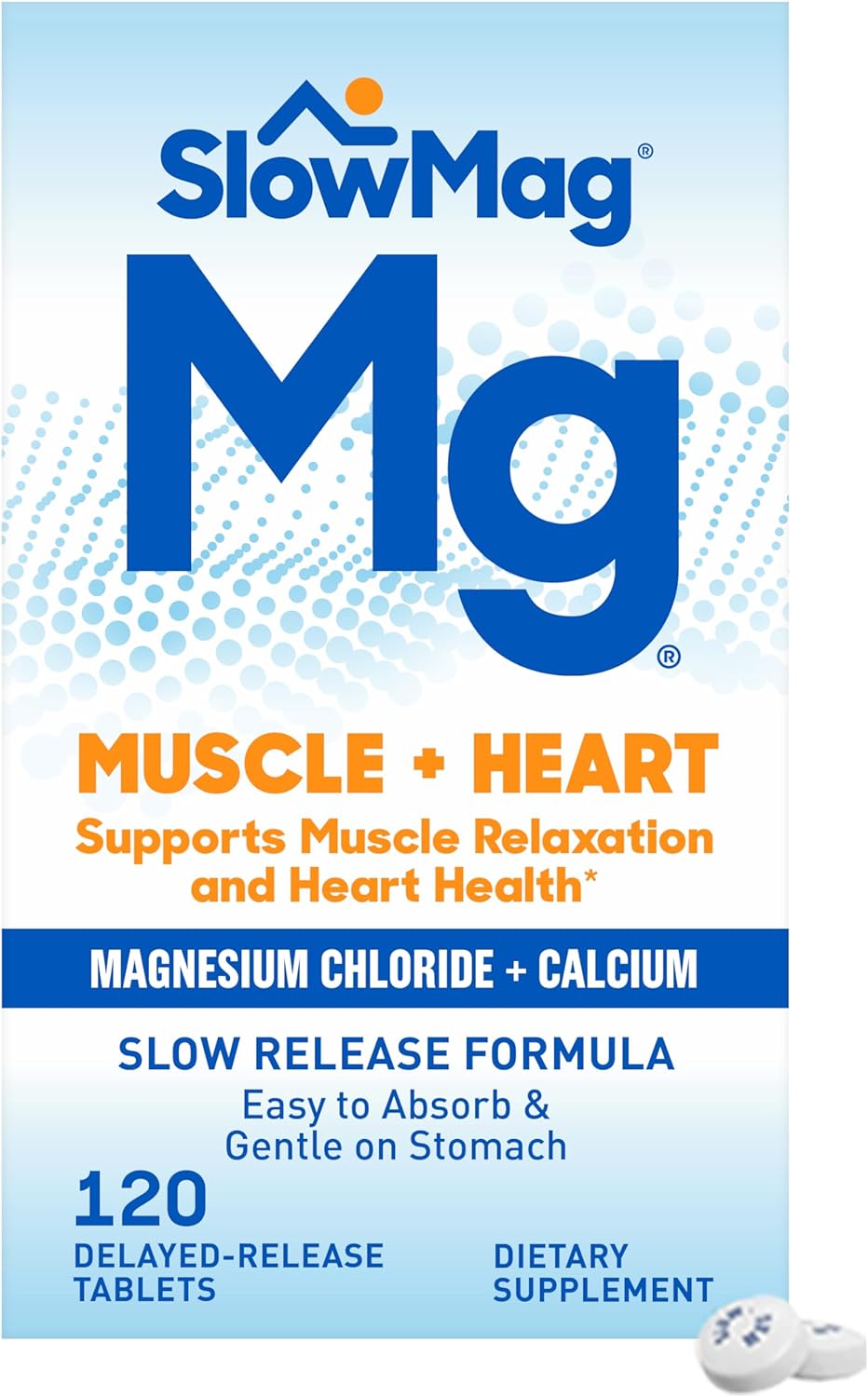 SlowMag Muscle + Heart Magnesium Chloride with Calcium Supplement 120 Count