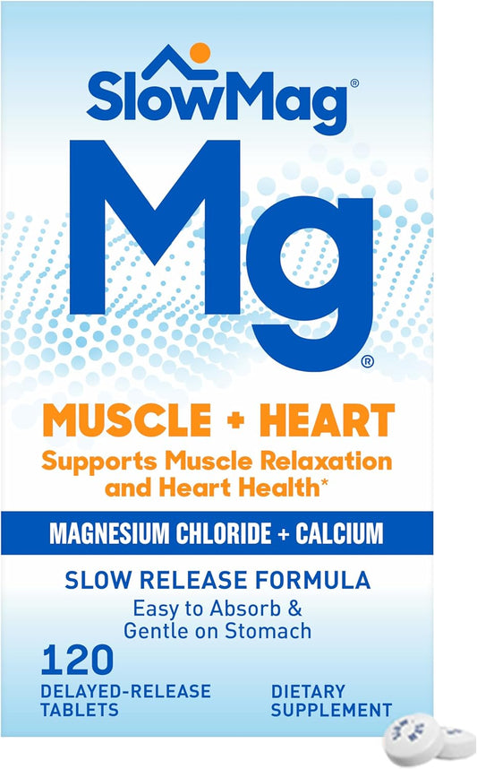 SlowMag Muscle + Heart Magnesium Chloride with Calcium Supplement 120 Count