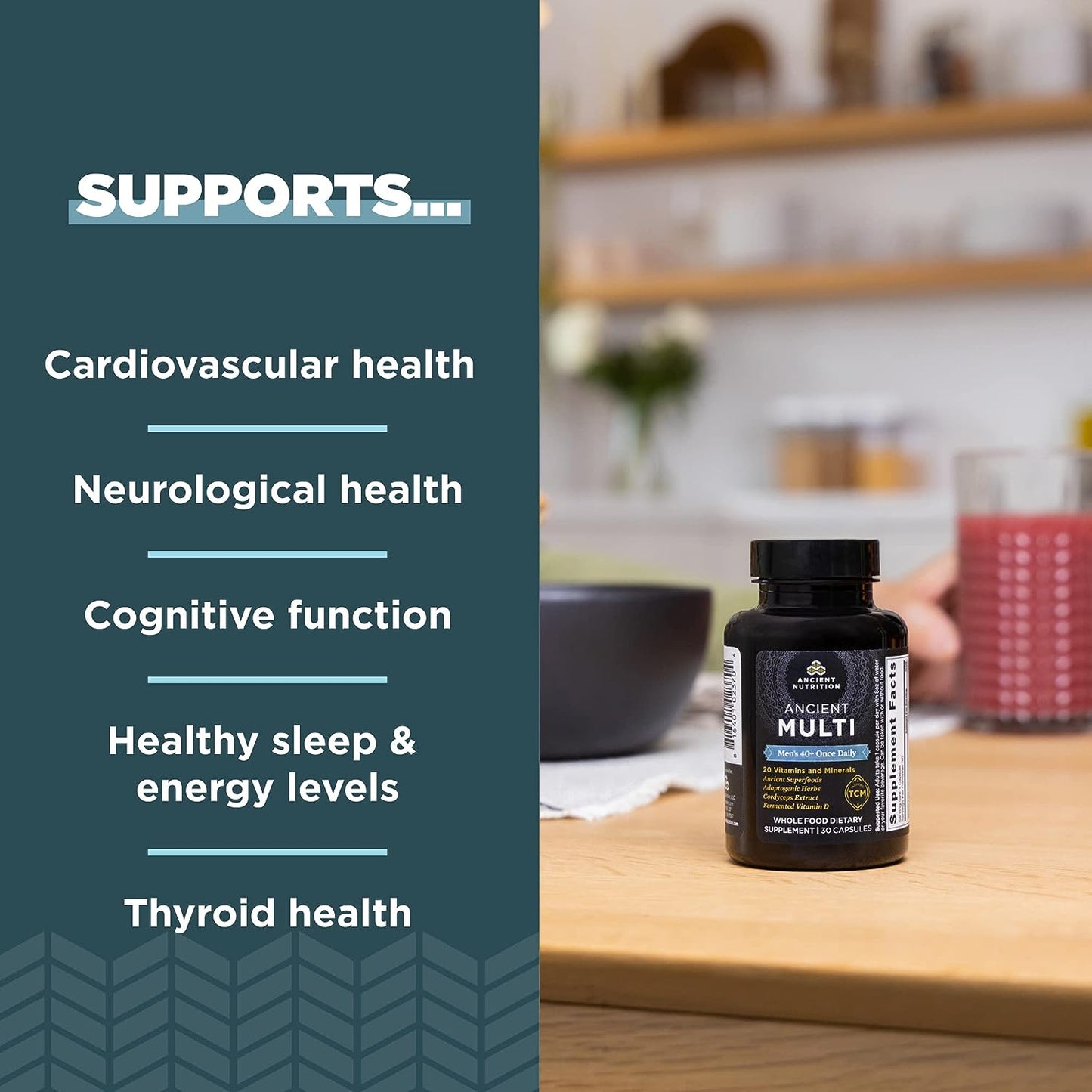 Ancient Nutrition Multivitamin for Men, Ancient Multi Men's 40+ Once Daily Vitamin Supplement 30 Count