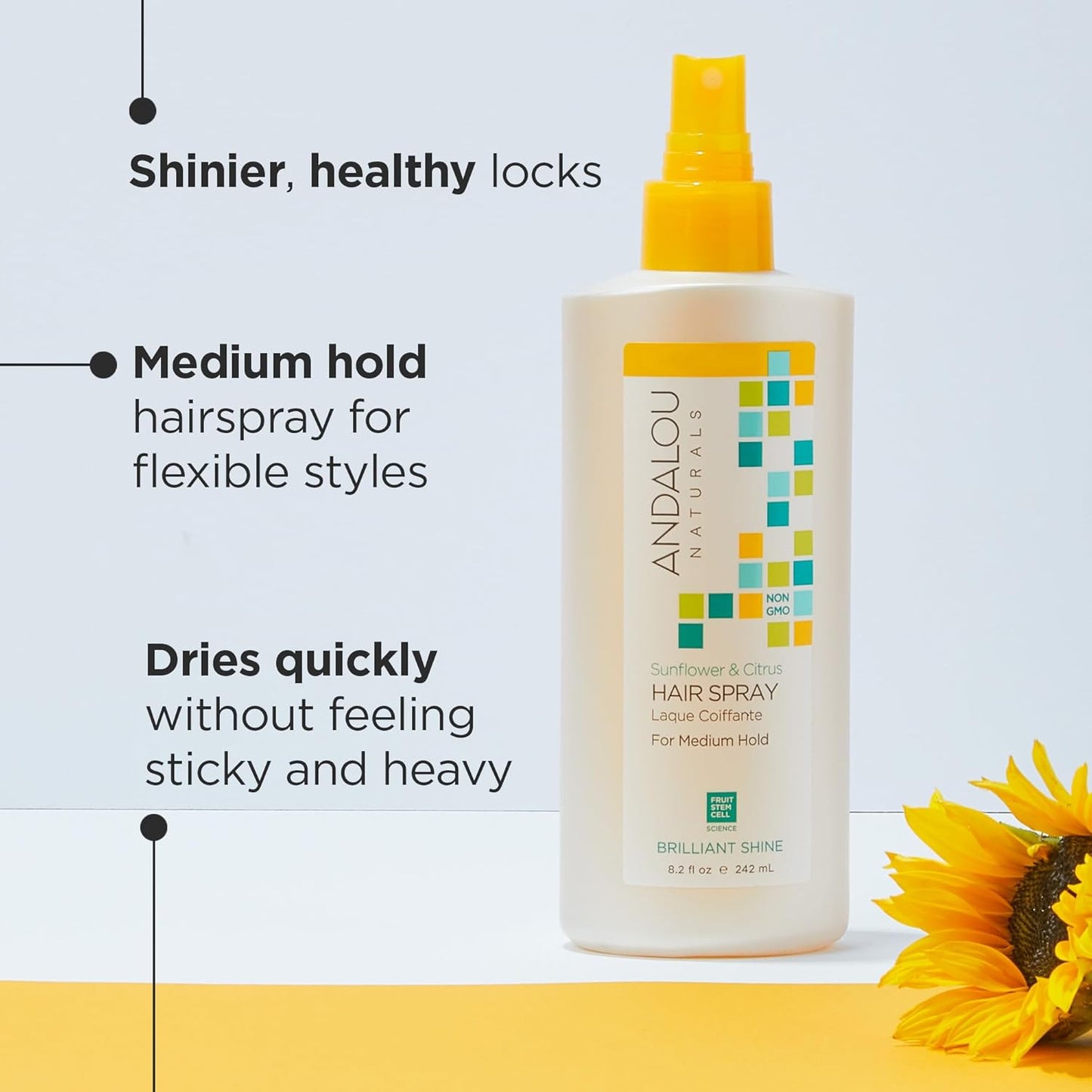 Andalou Naturals Brilliant Shine Hair Spray, Sunflower & Citrus ,8.2 Fl Oz