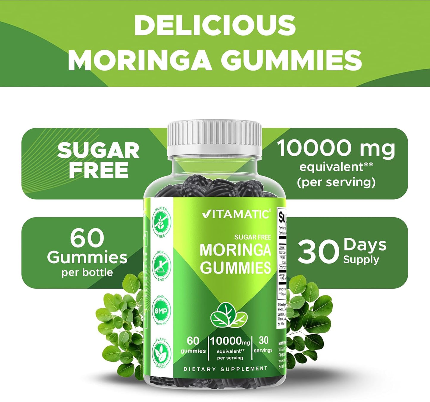 Vitamatic Sugar Free Moringa Gummies 10,000 mg -60 count
