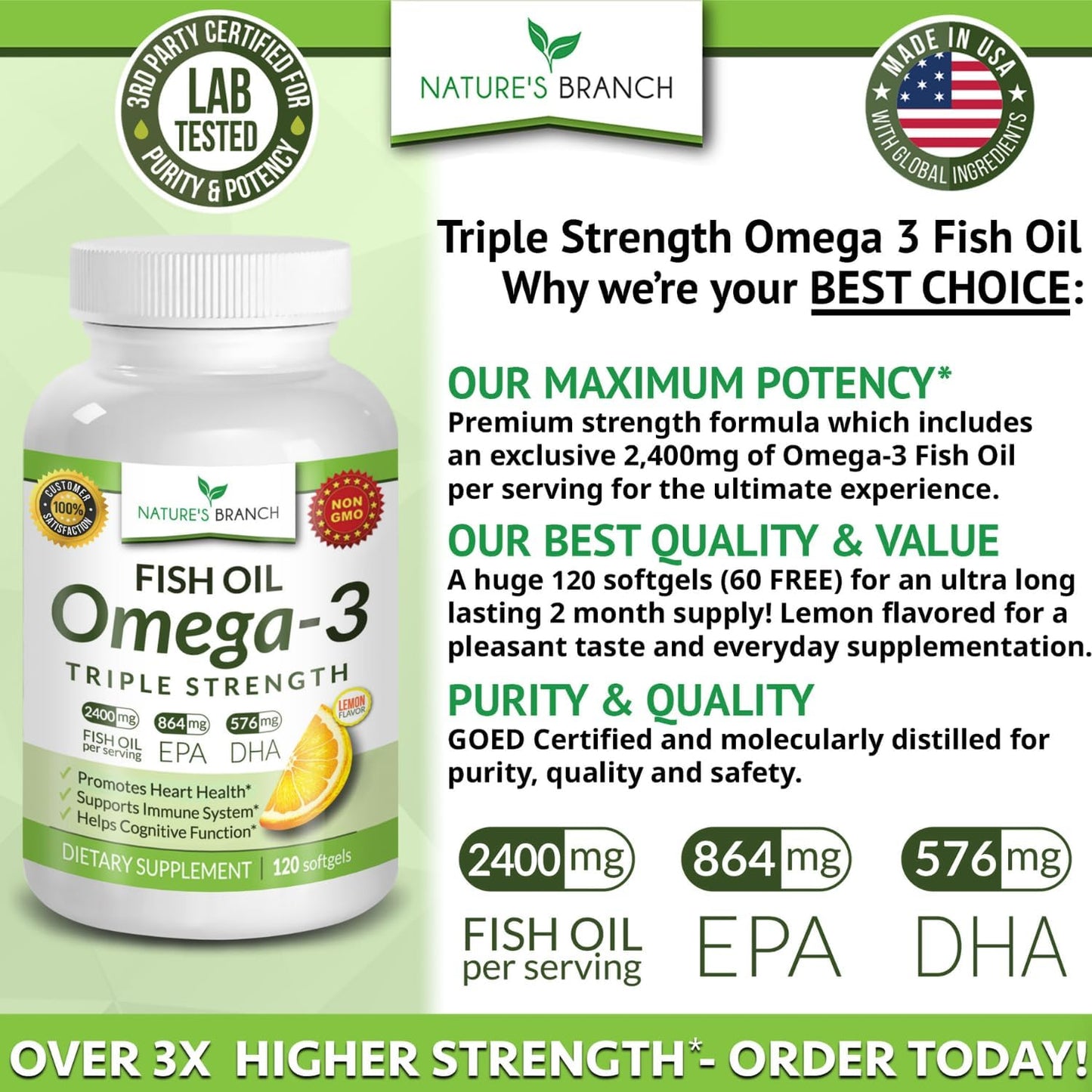 Best Triple Strength Omega 3 Fish Oil Pills 120 Capsules
