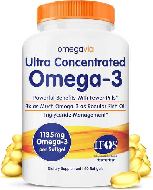 OmegaVia Ultra Concentrated Omega 3 Fish Oil Burpless - 60 Softgels