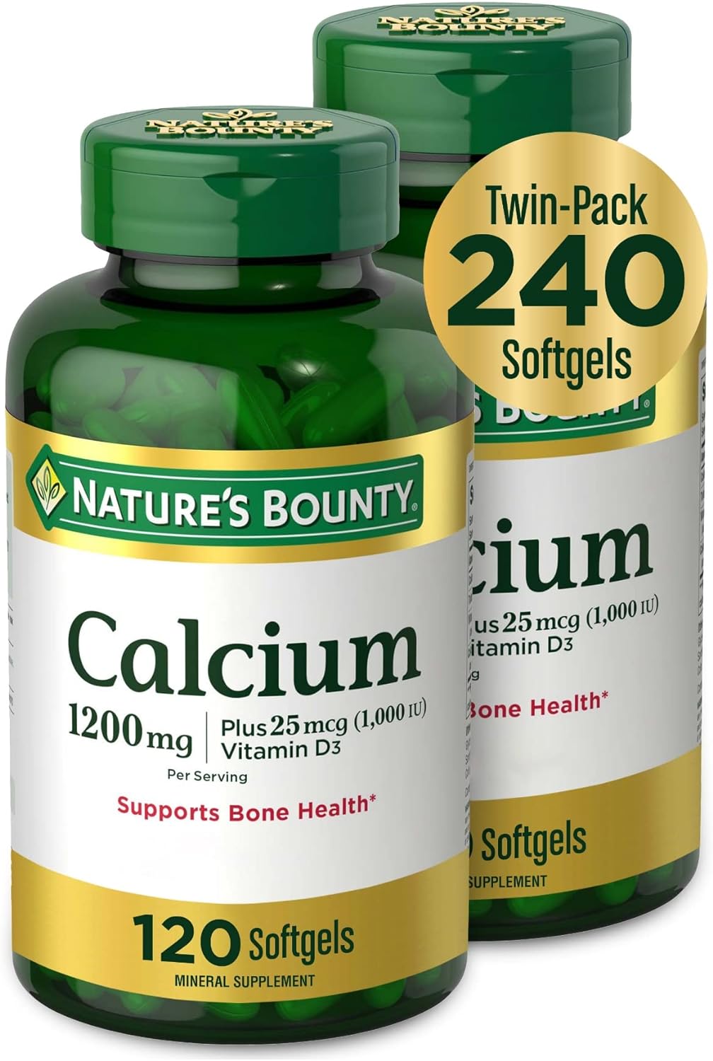 Nature's Bounty Calcium Plus 1000 IU Vitamin D3,120 count , 2 pack