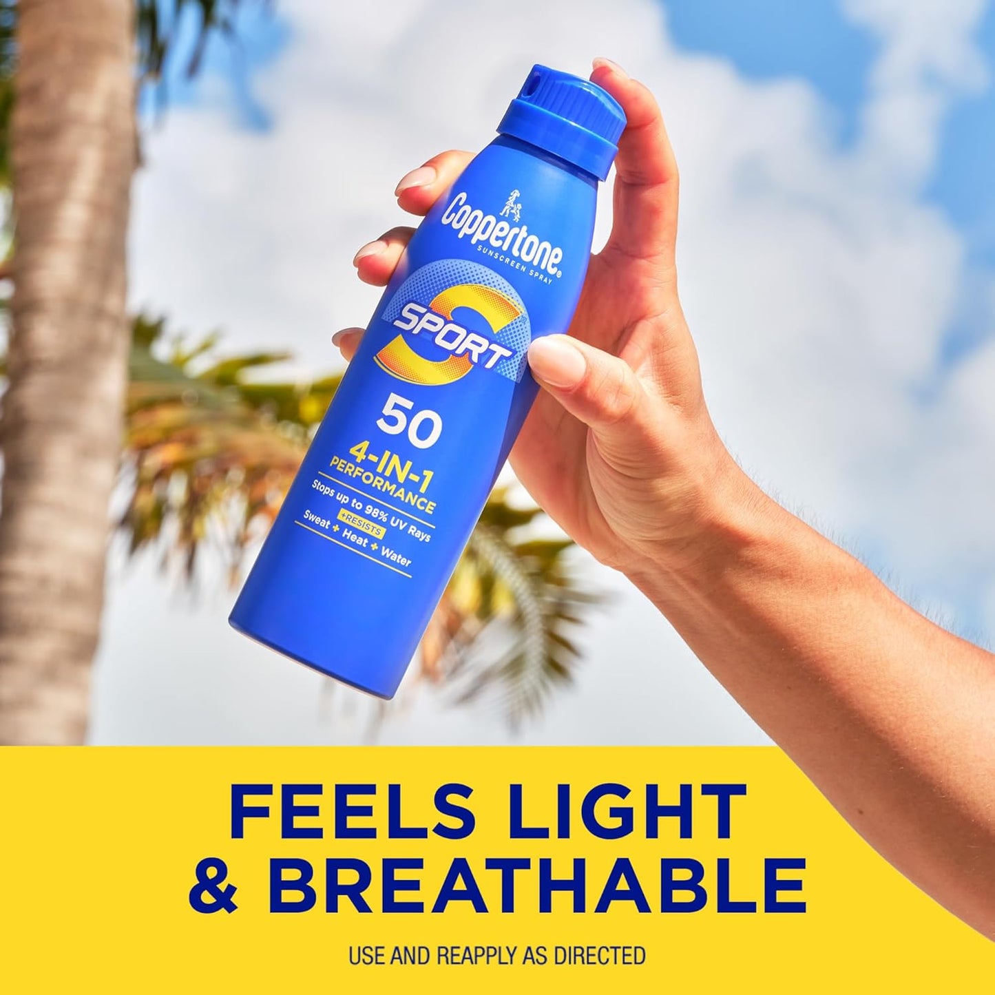 Coppertone Sport Sunscreen Spray SPF 50, 5.5 Oz Bottle, Pack of 3