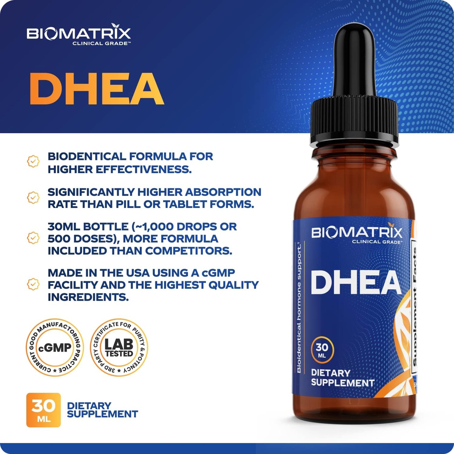 BioMatrix DHEA Liquid Hormone Supplement -30 ML, 1200mg