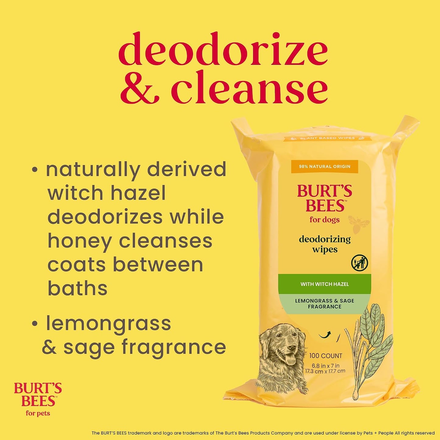 Burt’s Bees for Pets Dog  Deodorizing Wipes - 100 Count