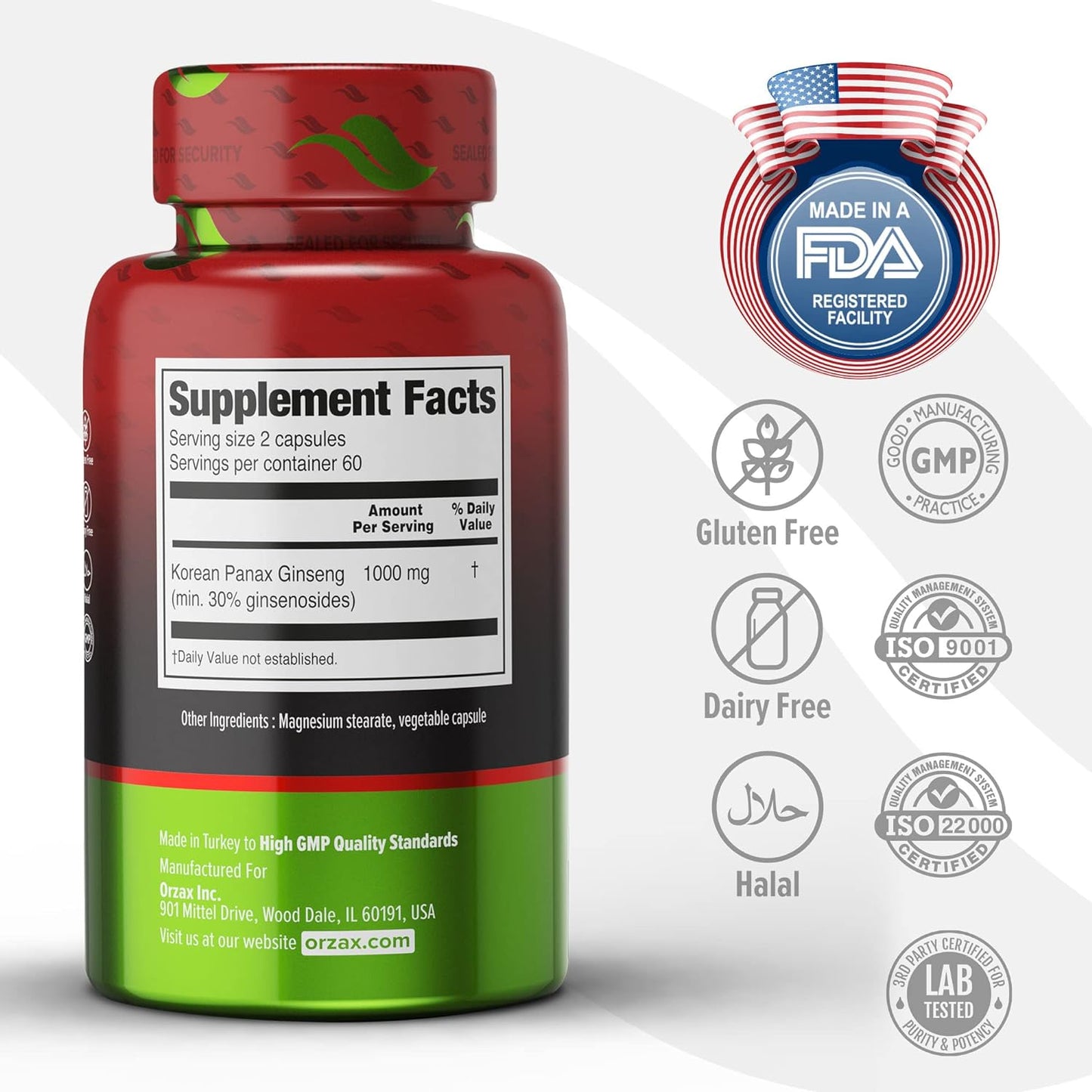 ORZAX Korean Panax Ginseng Capsules - 120  Capsules