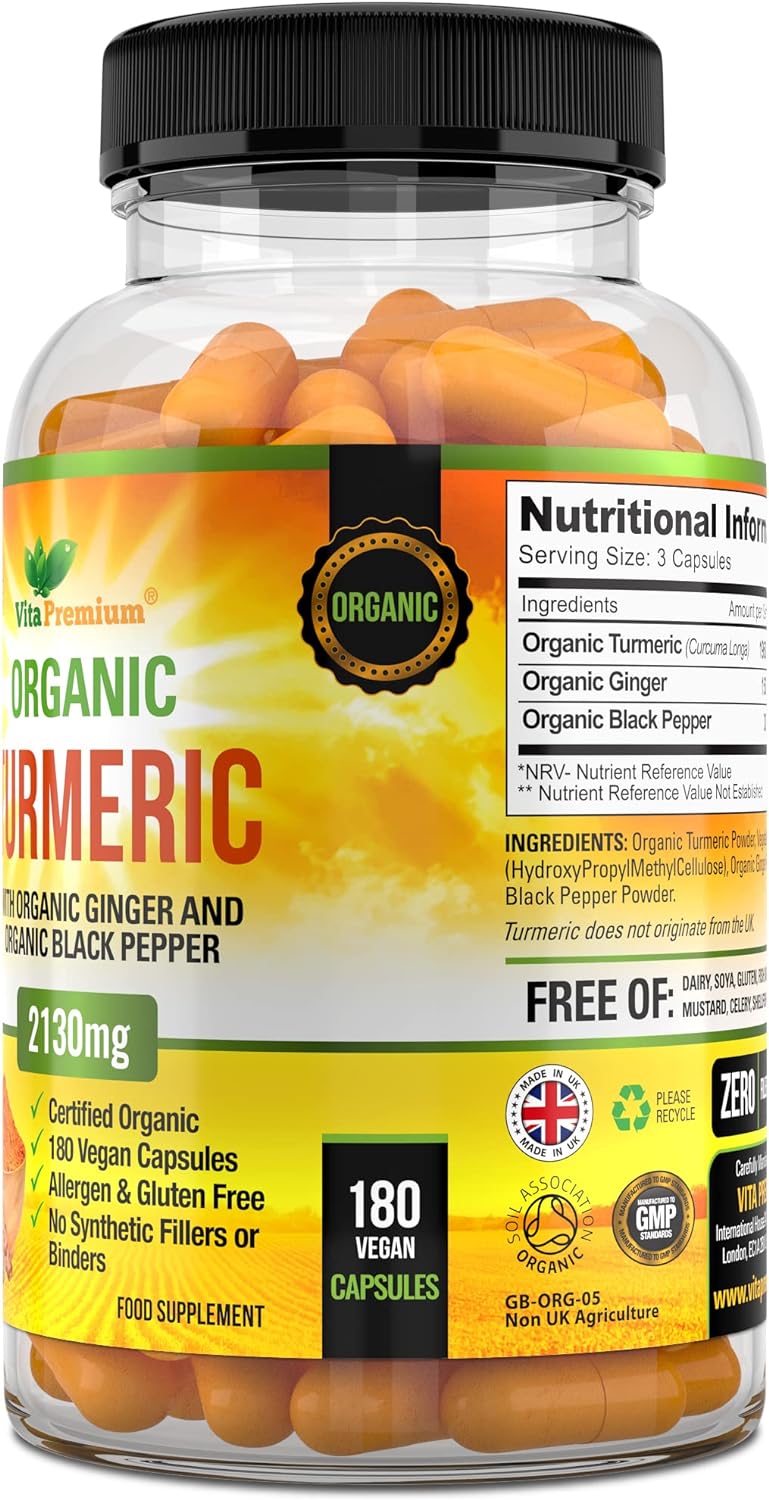 Organic Turmeric Curcumin  with  Ginger 180 Vegan Capsules