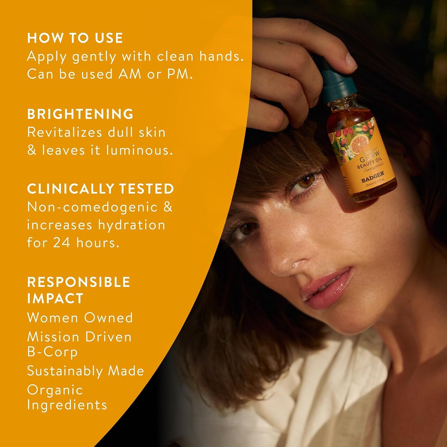 Badger Seabuckthorn Face Oil - 1 fl oz Glass Bottle