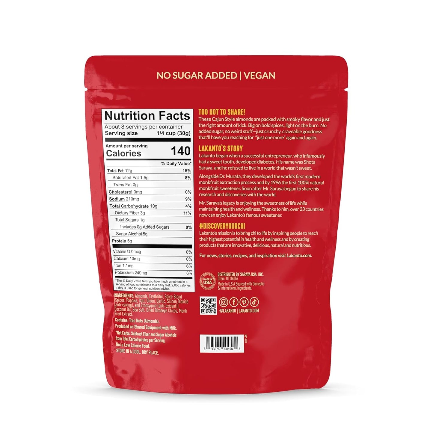 Lakanto Sweet and Savory Cajun Spice Almonds - 8 oz