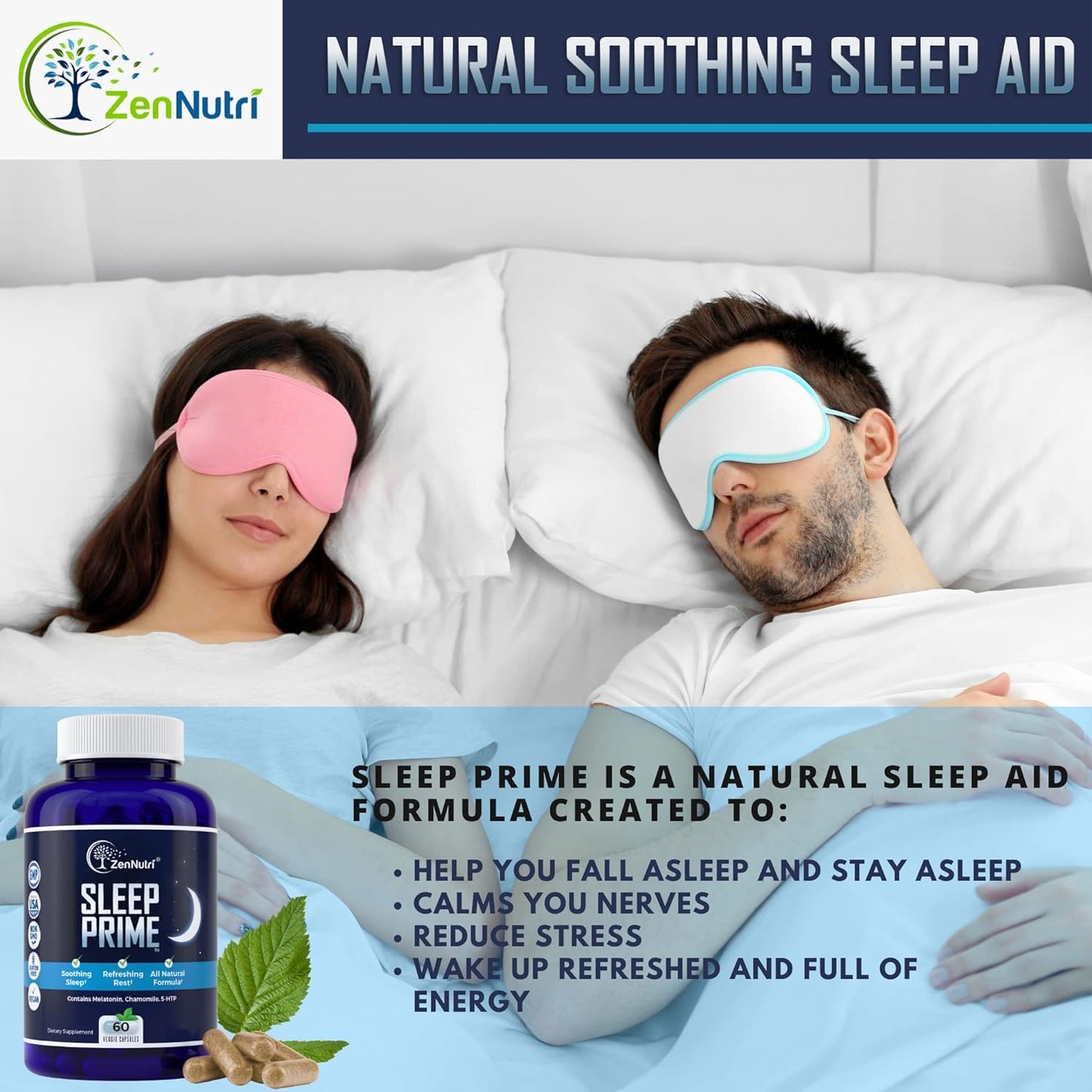 Sleep Prime Vegan Natural Sleep Aid for Adult Extra Strength - 60 Veggie caps