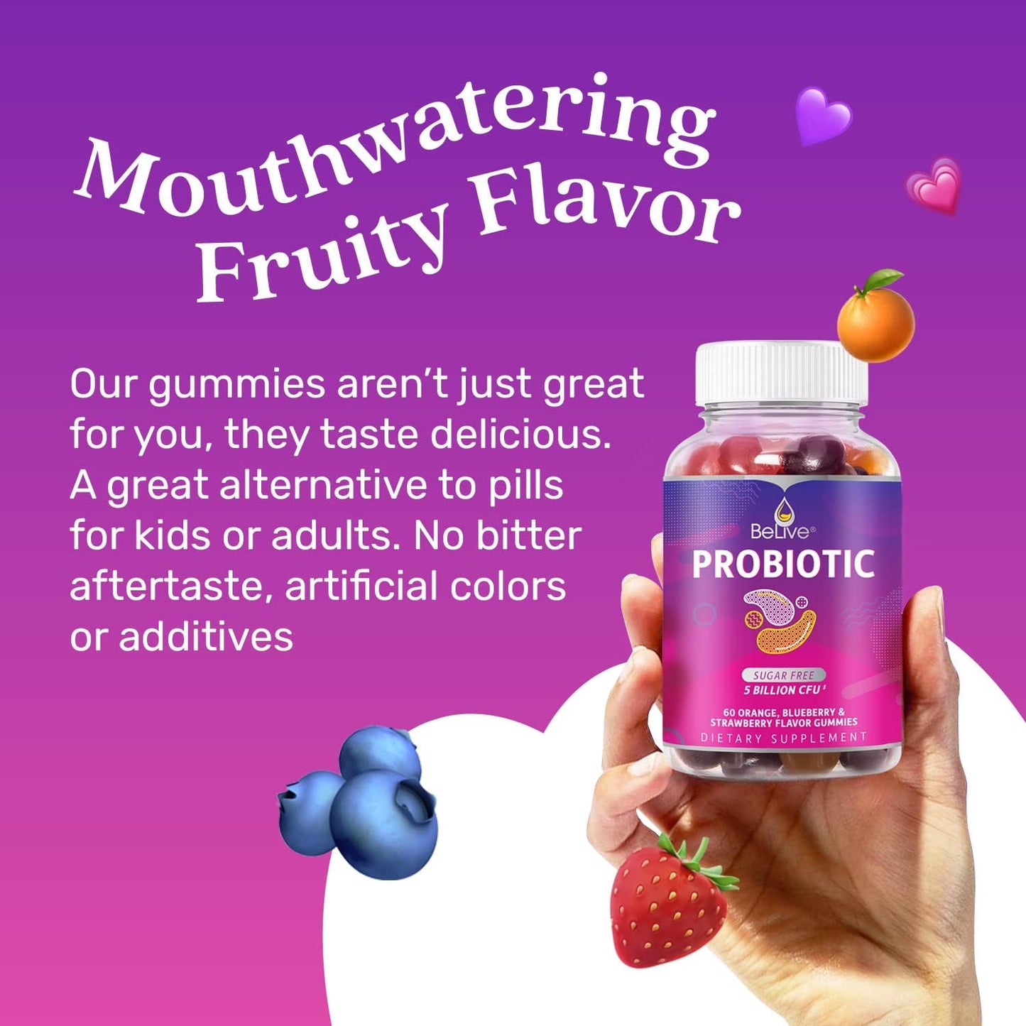 BeLive Probiotic Gummies - Probiotics with 5 Billion CFUs for Digestive Health