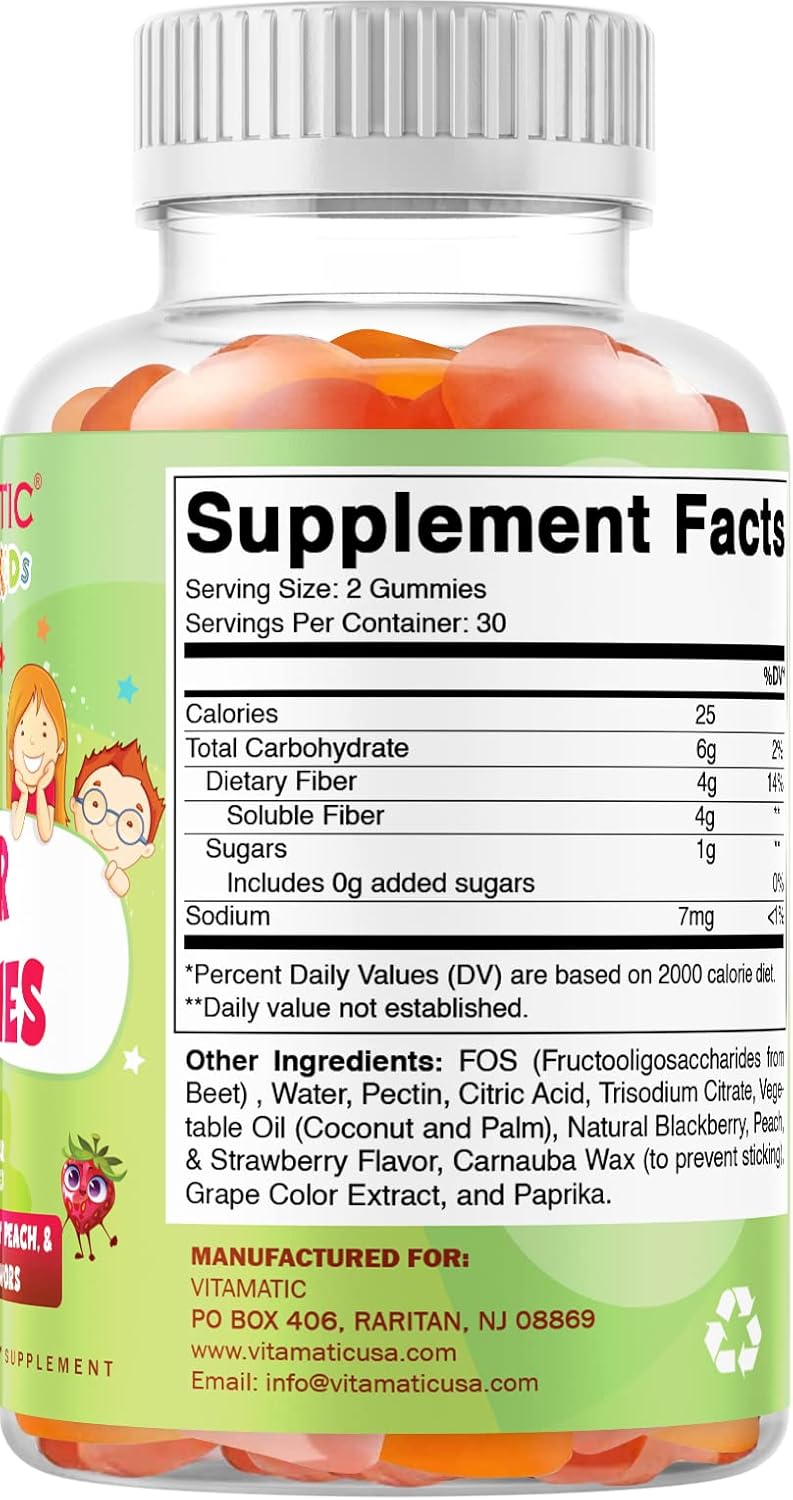 Vitamatic Kids Prebiotic Fiber Gummies Zero Sugar Added – 60  Gummies
