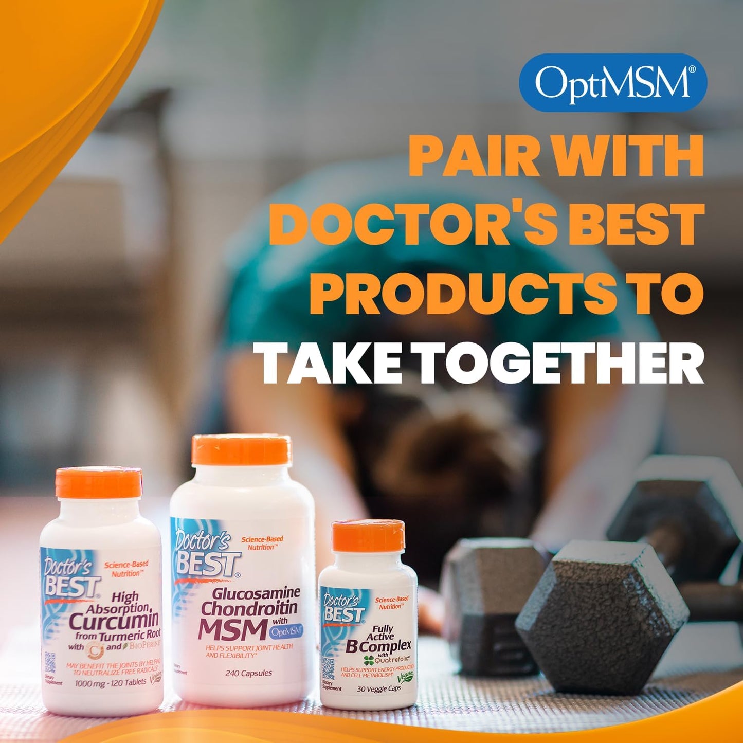 Doctor's Best Glucosamine Chondroitin Msm with OptiMSM Capsules, Supports Healthy Joint Structure,  240 Count