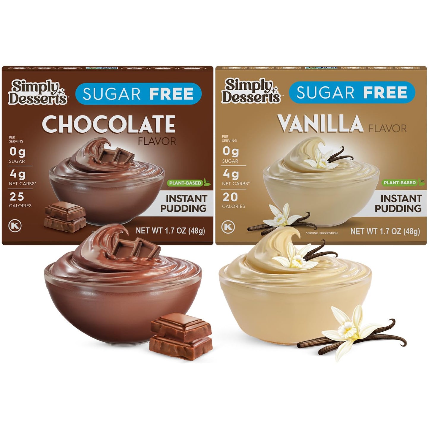 Simply Desserts Sugar-Free Chocolate & Vanilla Instant Pudding 2-Pack – 1.7 Oz Ea