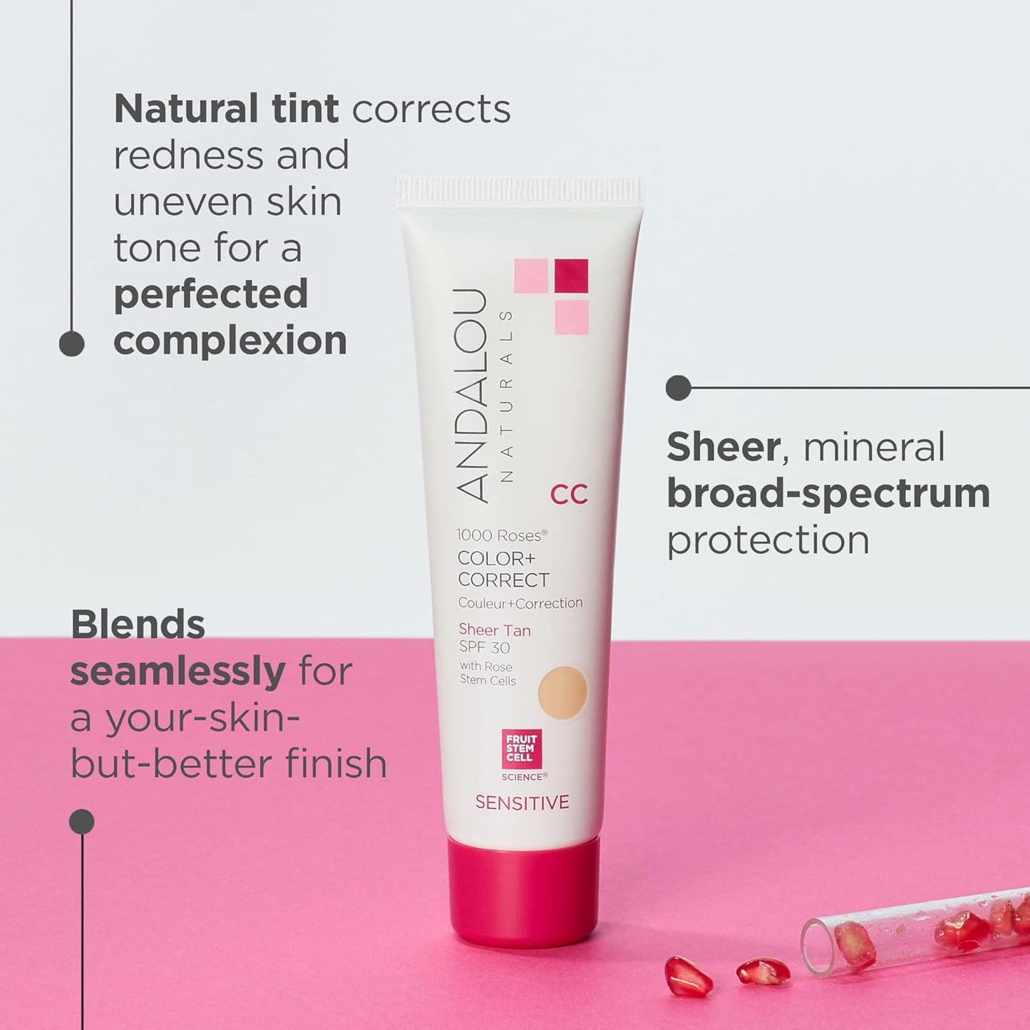 Andalou Naturals 1000 Roses CC Color + Correct with SPF 30, 2 Fl Oz