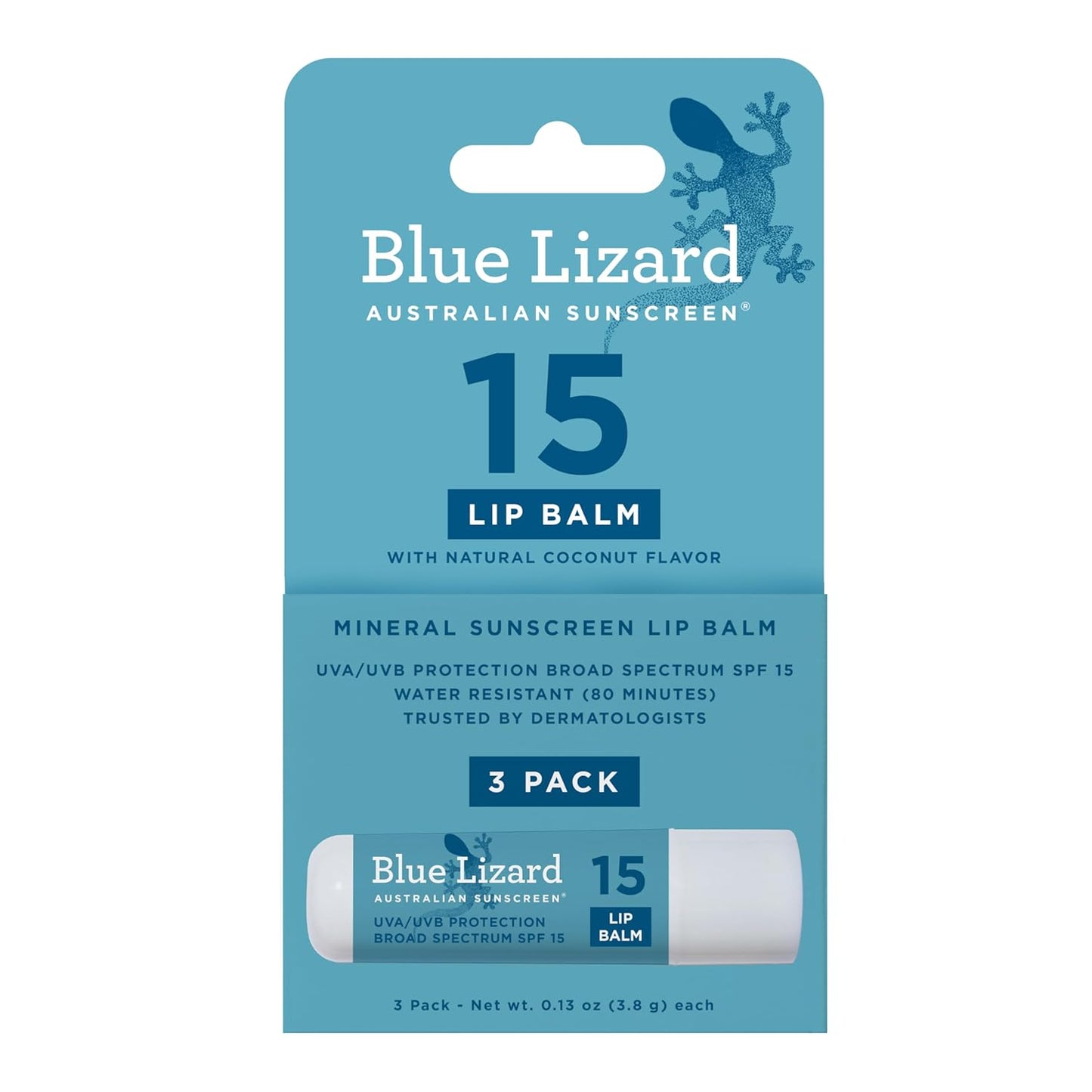 BLUE LIZARD Mineral SPF 15 Lip Balm, 3-Pack - 0.13 oz.
