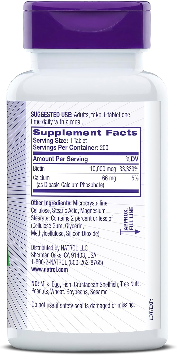 Natrol Biotin 10000mcg, Supplement for Healthy Hair -200 Tablets