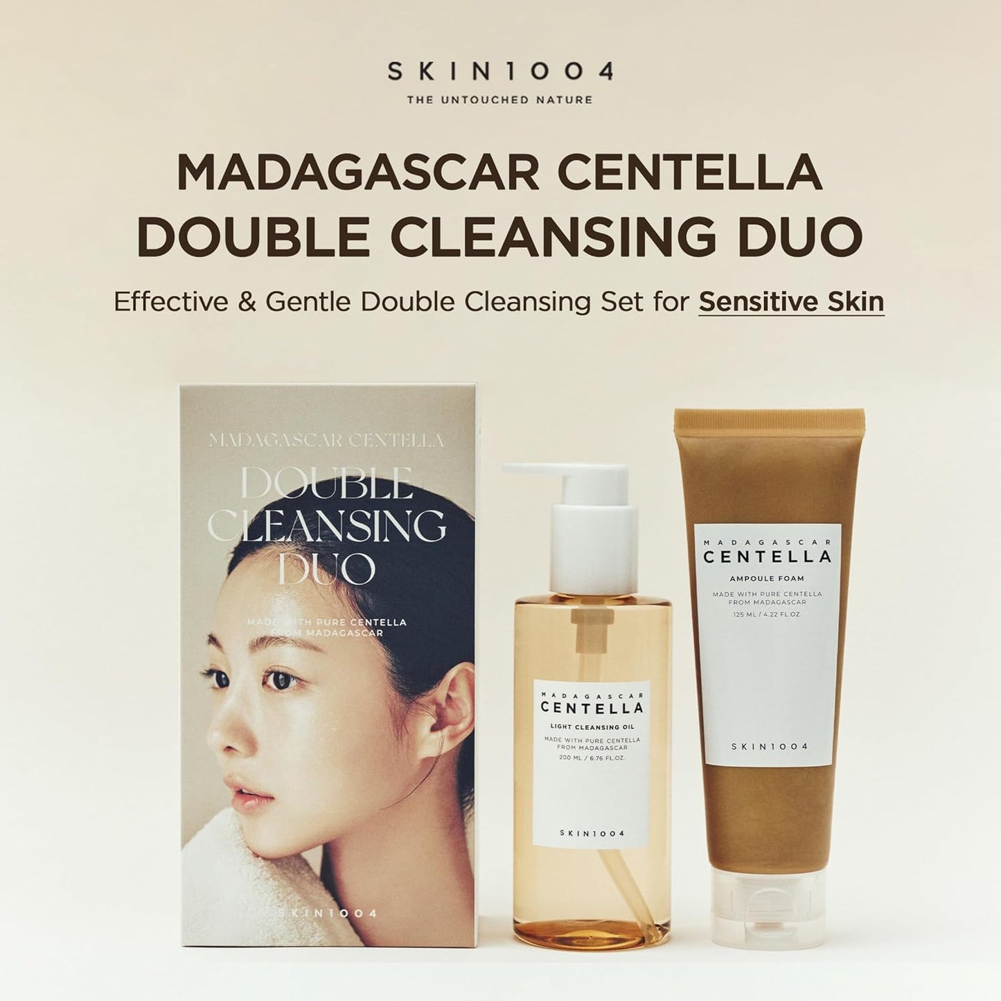 SKIN1004 Centella Double Cleansing Duo, Cleansing Oil 6.76 fl.oz & Ampoule Foam Cleanser 4.23 fl.oz