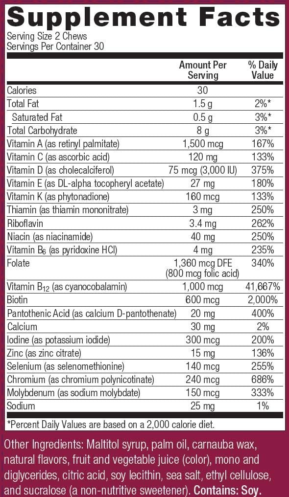 Bariatric Advantage Multi Chewy Bite - Soft Chew Multivitamin for  Surgery Patients 60 Count