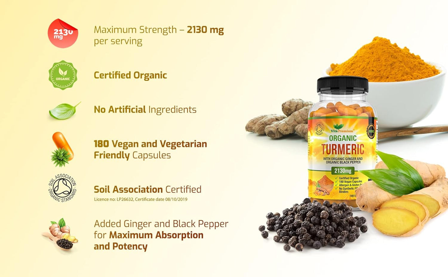 Organic Turmeric Curcumin  with  Ginger 180 Vegan Capsules