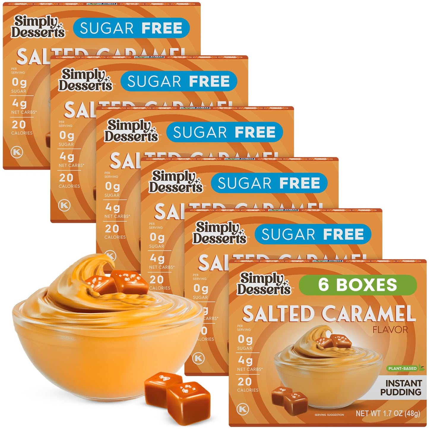 Simply Desserts Salted Caramel Instant Pudding, Sugar-Free, 6-Pack – 1.7 Oz Ea