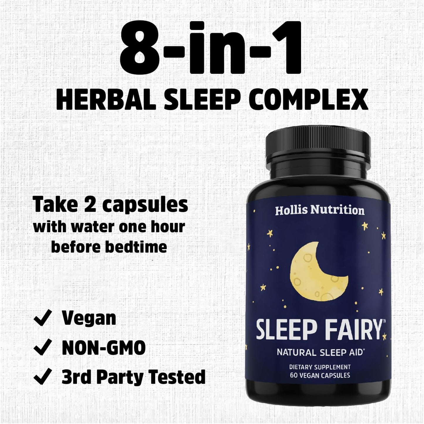 Sleep Fairy Natural Sleep Aid | Melatonin 10mg, L-Theanine, 5-HTP, Valerian Root - 60 capsules