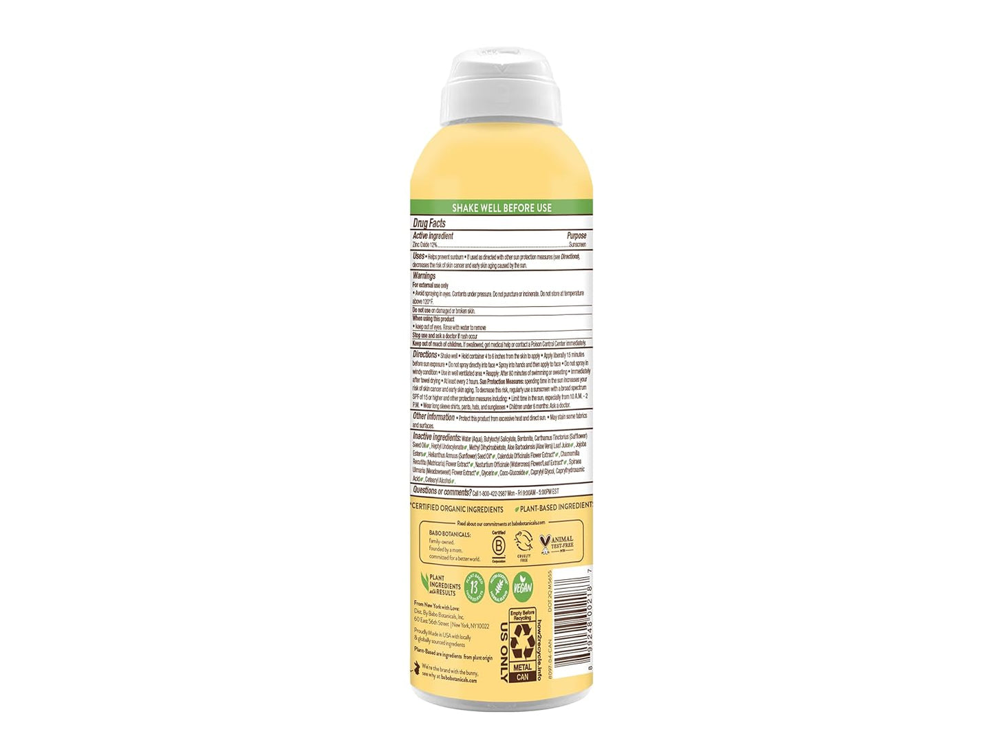 Babo Botanicals Sheer Zinc Continuous Sunscreen Spray SPF30 - 6 fl oz