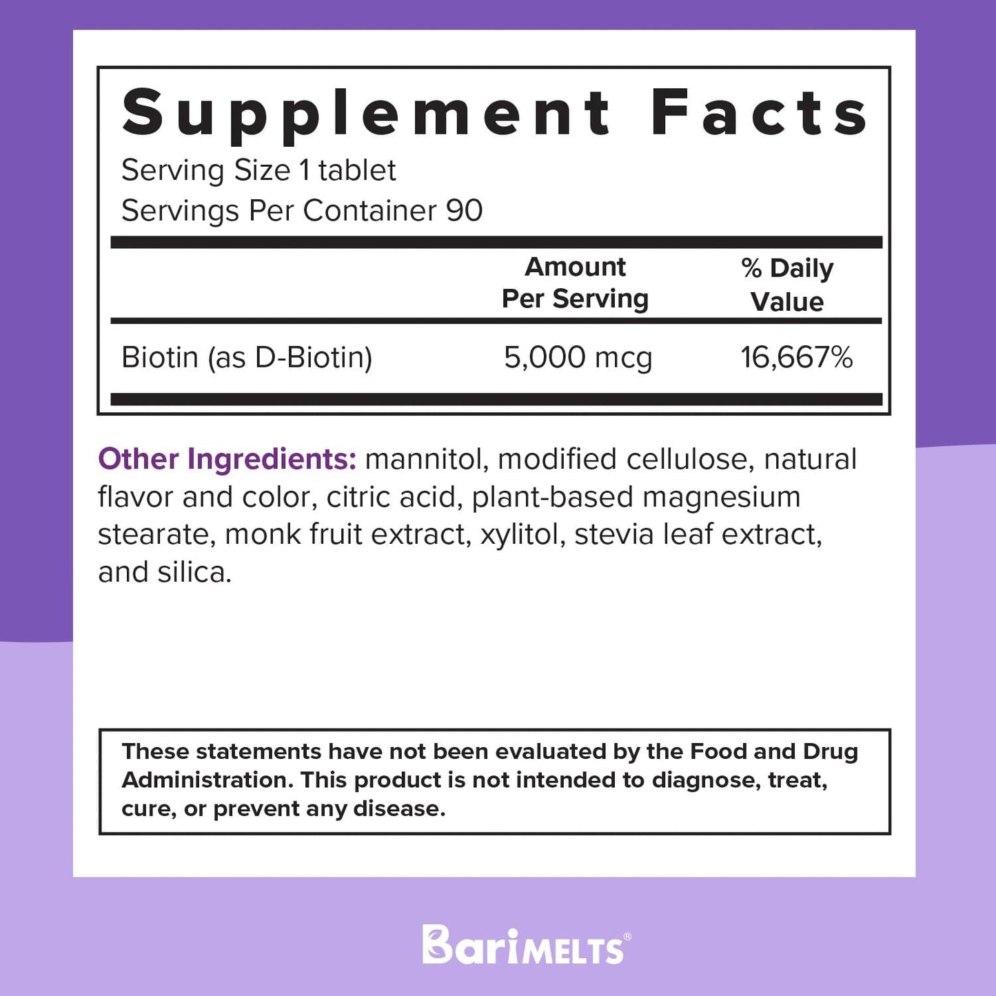 BariMelts Biotin, Dissolvable Bariatric Vitamins 90 Fast Melting Tablets