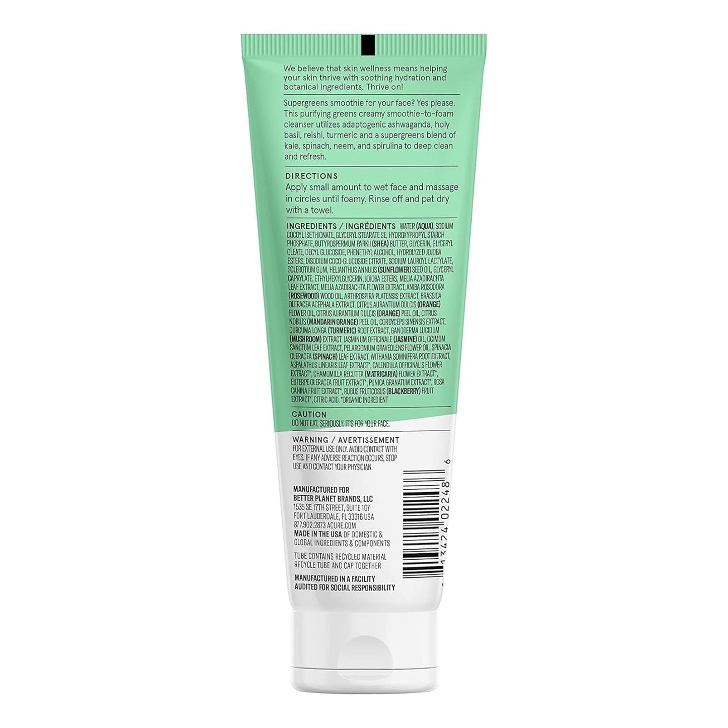 Acure Ultra Hydrating Green Juice Face Cleanser -4 fl oz