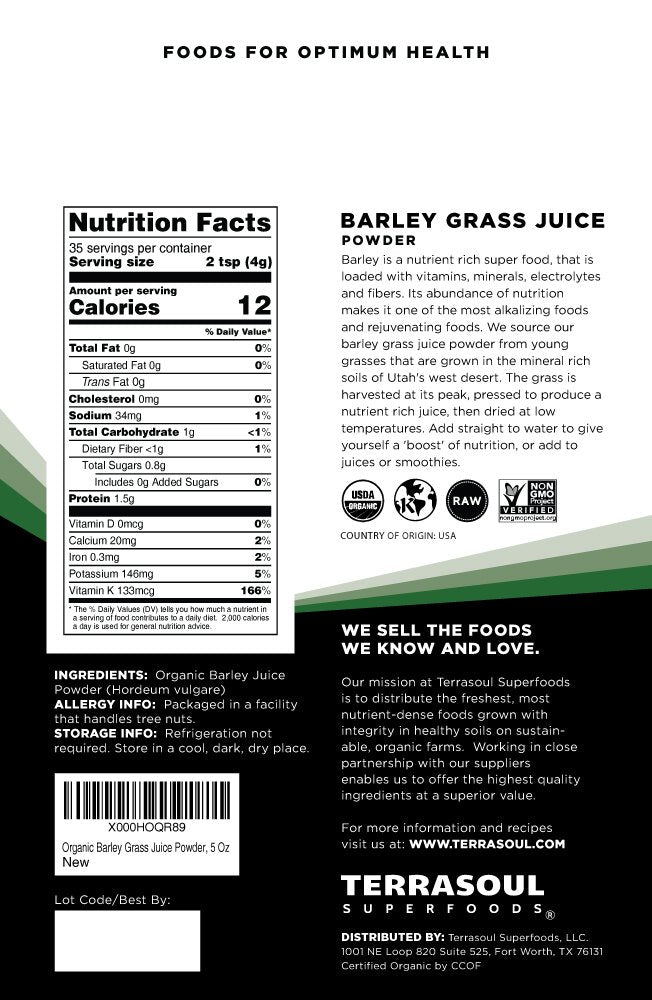 Terrasoul Superfoods Barley Grass Juice Powder Organic