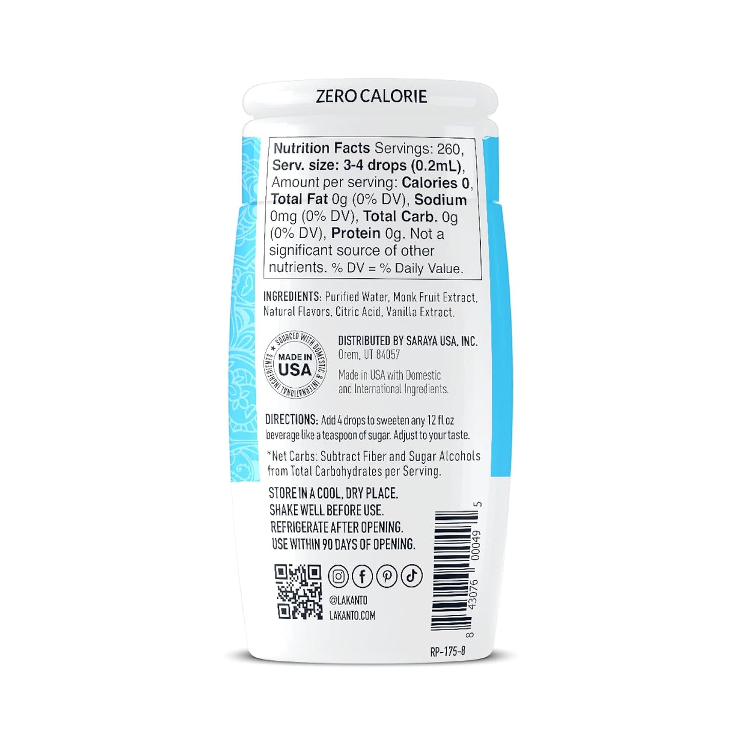 Lakanto Liquid Monk Fruit Extract Drops - Vanilla, 1.76 fl oz