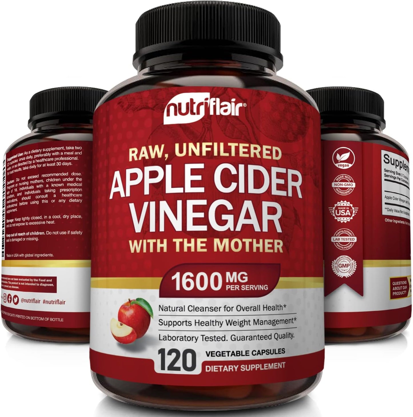 Apple Cider Vinegar Capsules with The Mother - 120 Vegan ACV Pills