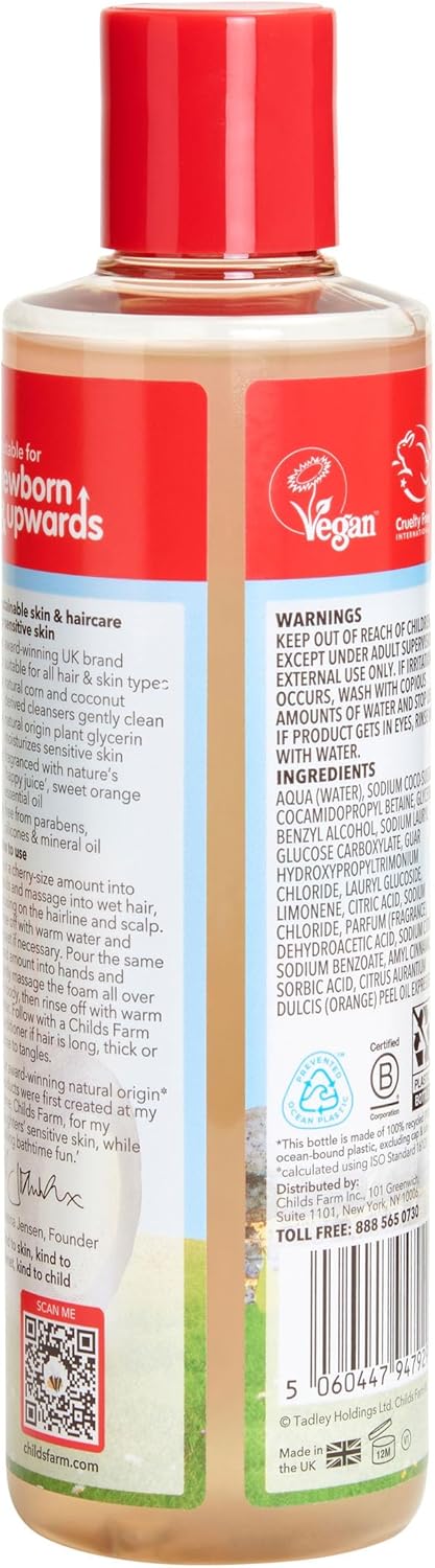 Childs Farm, Kids Hair & Body Wash for Dry,Sweet Orange -8.4 Fl Oz