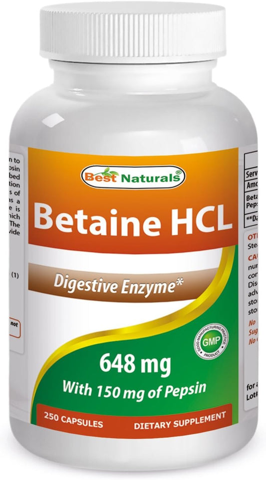 Best Naturals Betaine HCL 648 mg 250 Capsules
